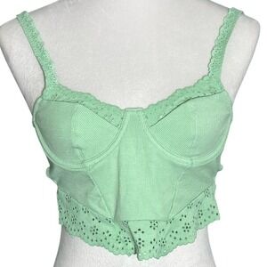 Colsie Mint Green Ribbed Eyelet‎ Lace Coquette Corset Bustier Crop Top Women XS